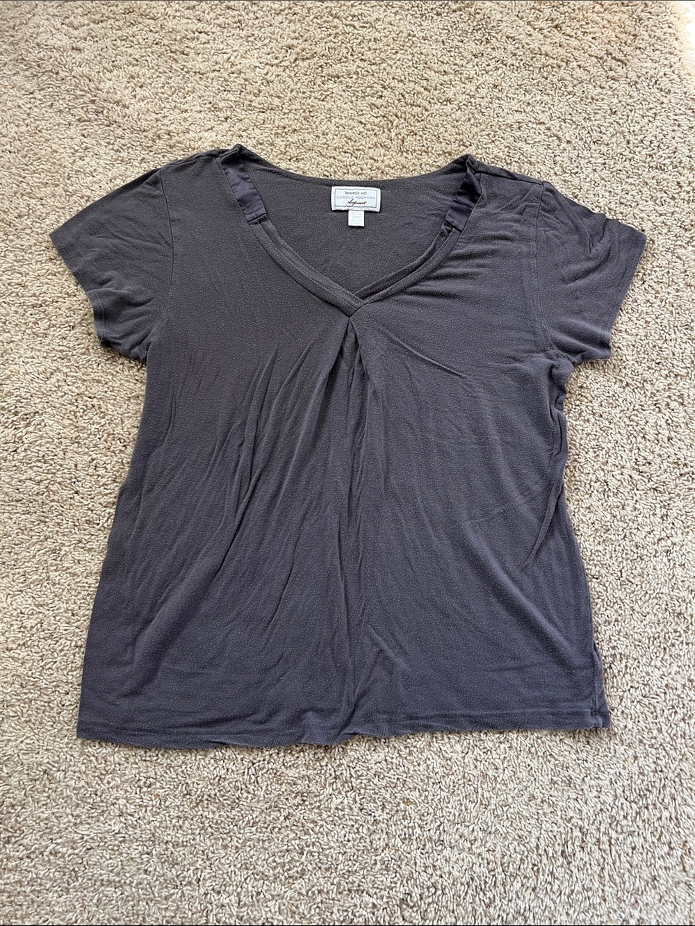 Carole Hochman Charcoal V-Neck Short Sleeve sleepwear top
